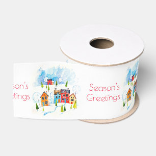 Seizoen Groetjes aquarel besneeuwde township Grosgrain Lint