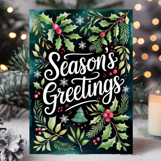 Seizoen Groetjes Feestelijke Waterverf Kerst Feestdagen Kaart