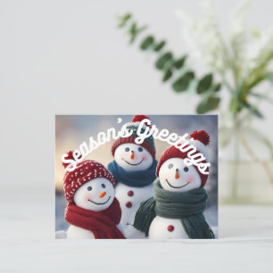 Seizoen Groetjes Glimlachende Sneeuwmannen Briefka Feestdagenkaart