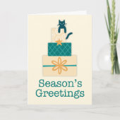 Seizoen Groetjes Kat Gift Stapel Vakantie Kaart (Voorkant)