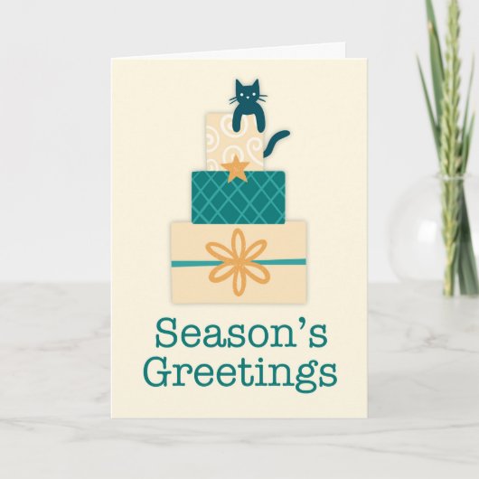 Seizoen Groetjes Kat Gift Stapel Vakantie Kaart (Voorkant)