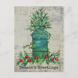 Seizoen Groetjes Kerstboom Melk Kan Collage Briefkaart