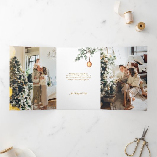 Seizoen Groetjes Pine Christmas Ornament Foto Drieluik Wenskaart (Binnen)