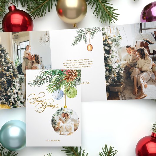 Seizoen Groetjes Pine Christmas Ornament Foto Drieluik Wenskaart