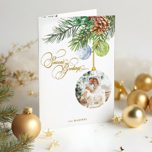 Seizoen Groetjes Pine Christmas Ornament Foto Feestdagen Kaart