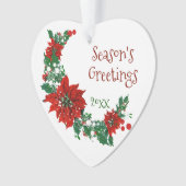 Seizoen Groetjes Pointsettia Gedateerd Vakantie Ornament (voorkant)