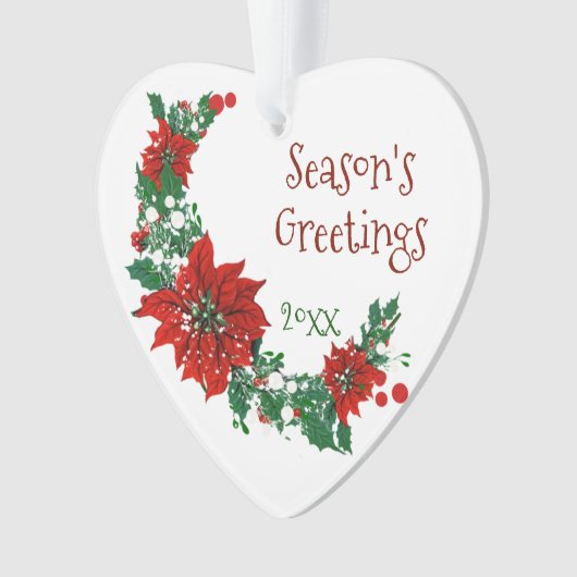 Seizoen Groetjes Pointsettia Gedateerd Vakantie Ornament (voorkant)