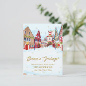 Seizoen Groetjes Snowy Village Familie Kerstmis Briefkaart (Staand voorkant)