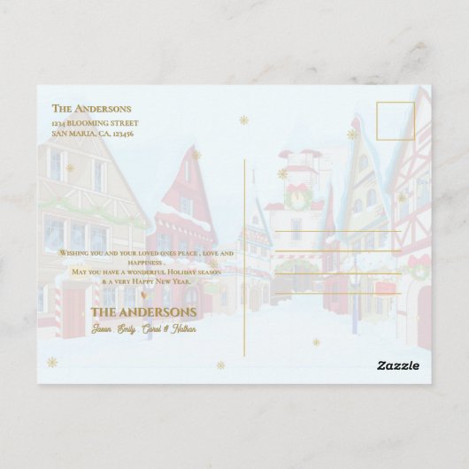 Seizoen Groetjes Snowy Village Familie Kerstmis Briefkaart (Achterkant)