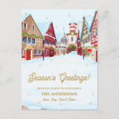 Seizoen Groetjes Snowy Village Familie Kerstmis Briefkaart (Voorkant)