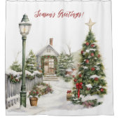 Seizoen Groetjes Victoriaans Yard Kerstscène Douchegordijn (Voorkant)