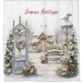 Seizoen Groetjes Victoriaans Yard Kerstscène Douchegordijn (Voorkant)