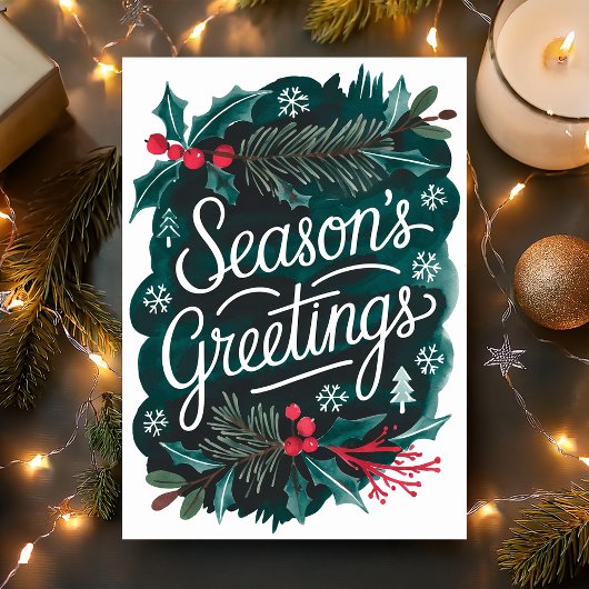 Seizoen Groetjes Waterverf Kerst Feestdagen Kaart