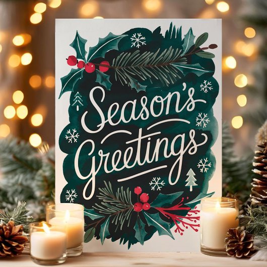 Seizoen Groetjes Waterverf Kerst Feestdagen Kaart