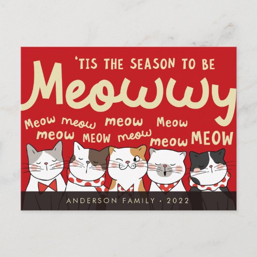 Seizoen is Meowwy Funny Cute Cats Caroling Briefkaart (Voorkant)