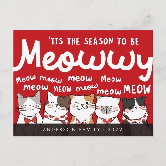 Seizoen is Meowwy Funny Cute Cats Caroling Briefkaart (Voorkant)