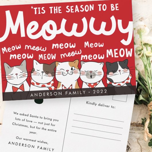 Seizoen is Meowwy Funny Cute Cats Caroling Briefkaart