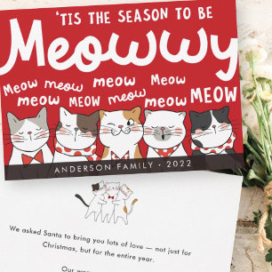 Seizoen is Meowwy Funny Cute Cats Caroling Feestdagenkaart