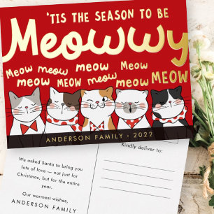 Seizoen is Meowwy Funny Cute Cats Caroling Folie Feestdagen Briefkaart