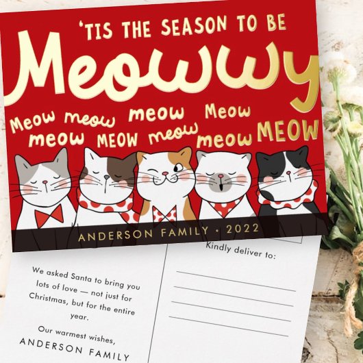 Seizoen is Meowwy Funny Cute Cats Caroling Folie Feestdagen Briefkaart
