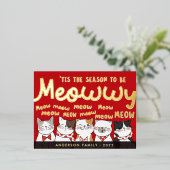 Seizoen is Meowwy Funny Cute Cats Caroling Folie Feestdagen Briefkaart (Staand Voorkant)