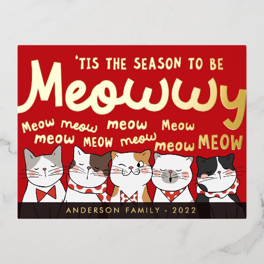 Seizoen is Meowwy Funny Cute Cats Caroling Folie Feestdagen Briefkaart (Voorkant)