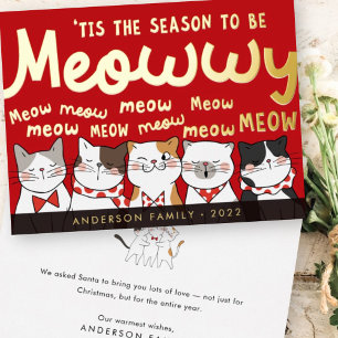 Seizoen is Meowwy Funny Cute Cats Caroling Folie Feestdagenkaart