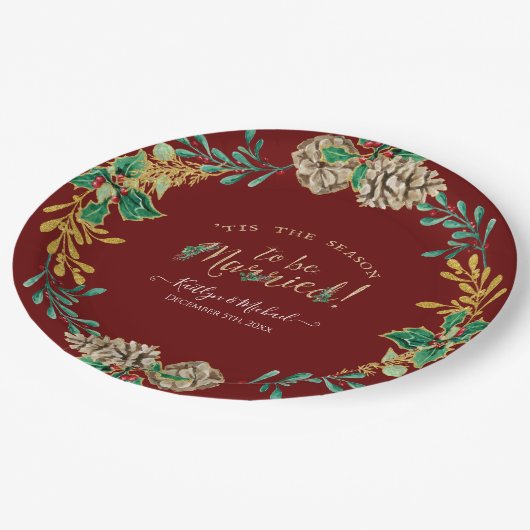 Seizoen om te trouwen Christmas Wreath Waterverf Papieren Bordje (Gekanteld)
