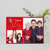 Seizoen van de Joy Familie Foto's met rood Lijst Folie Feestdagenkaart (Staand Voorkant)