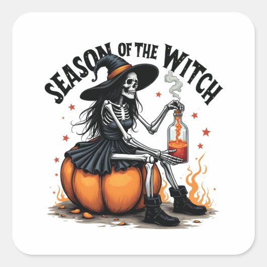 Seizoen van de Witch Spooky Halloween Witch Vierkante Sticker (Voorkant)