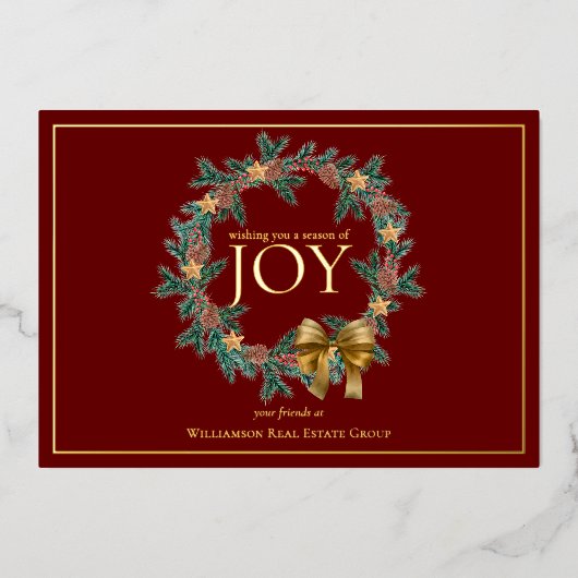 Seizoen van Joy Chrstmas Wreath Business Folie Feestdagenkaart (Voorkant)