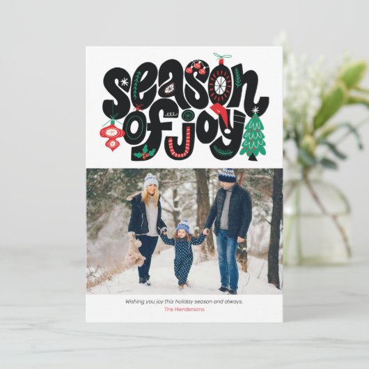 Seizoen van JOY Holiday Elements Holiday Photo Car Feestdagenkaart (Staand voorkant)