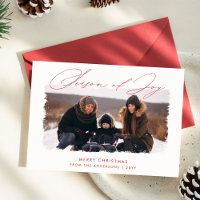 Seizoen van Joy Red Script Familiefoto Kerstmis