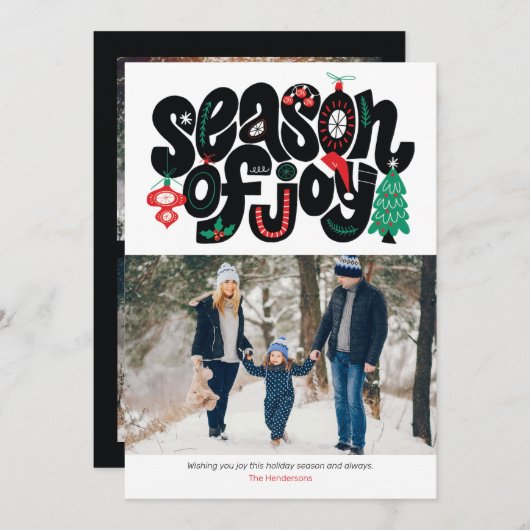 Seizoen van VREUGDE Kerst Elementen Kerst Fotokaar Feestdagenkaart (Voorkant / Achterkant)