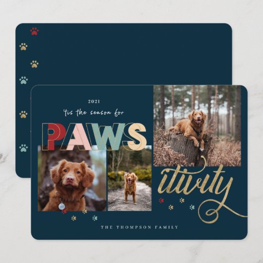 Seizoen Voor Pawsitivity Fun Huisdier 3 Foto Colla Feestdagenkaart (Voorkant / Achterkant)