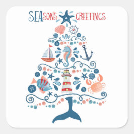 Seizoenen en kerstboom vierkante sticker