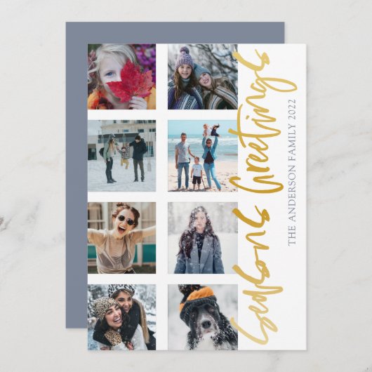 Seizoenen Goud Script 8 Kerstmis Foto Feestdagenkaart (Voorkant / Achterkant)