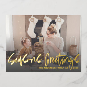 Seizoenen Goudscript Foto Folie Holiday Feestdagen Briefkaart