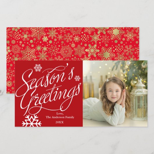 Seizoenen Greeting Script Rode Vakantie Fotokaart Feestdagenkaart (Voorkant / Achterkant)