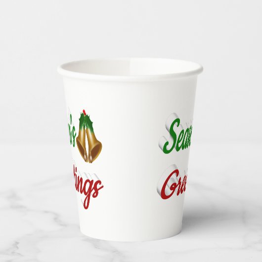 Seizoenen Grietings Bells kerstscript Papieren Bekers (Links)