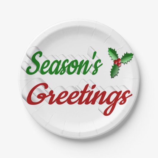 Seizoenen Grietings Holly script Kerstmis Papieren Bordje (Voorkant)