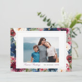 Seizoenen Grijetings Bourgogne en Florale foto van Feestdagenkaart (Staand voorkant)