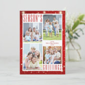 Seizoenen Groet 4 Foto Collage Red Lights Feestdagenkaart (Staand voorkant)