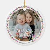 Seizoenen Groeten 2 Foto's Kerstverlichting Keramisch Ornament (Achterkant)