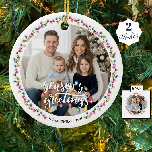 Seizoenen Groeten 2 Foto's Kerstverlichting Keramisch Ornament