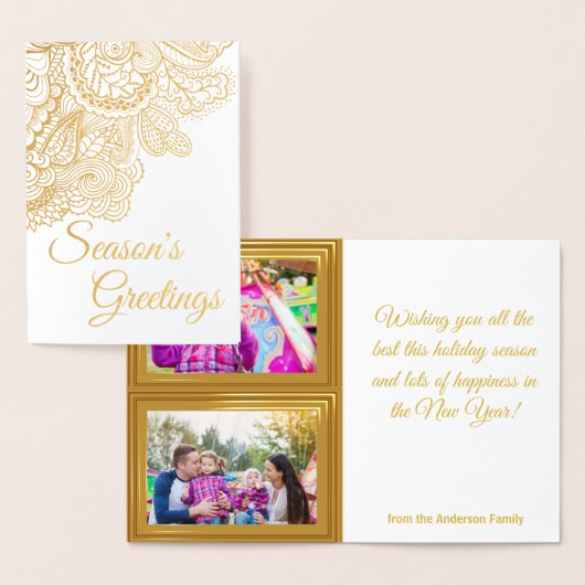 Seizoenen Groeten! Aangepaste 2 foto vakantie Kaar Folie Kaarten (Display)