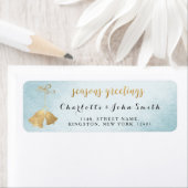 Seizoenen Groeten Blauw Gouden Kerstklokken Etiket (Insitu)