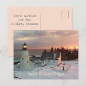 Seizoenen Groeten Blush Christmas Lighthouse Feestdagenkaart (Voorkant / Achterkant)
