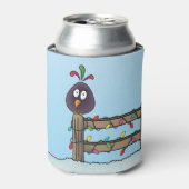 Seizoenen Groeten Cartoon Bird op Fence Blikjeskoeler (Blikje Voorkant)