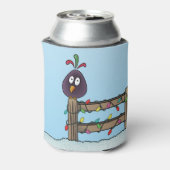 Seizoenen Groeten Cartoon Bird op Fence Blikjeskoeler (Blikje Achterkant)